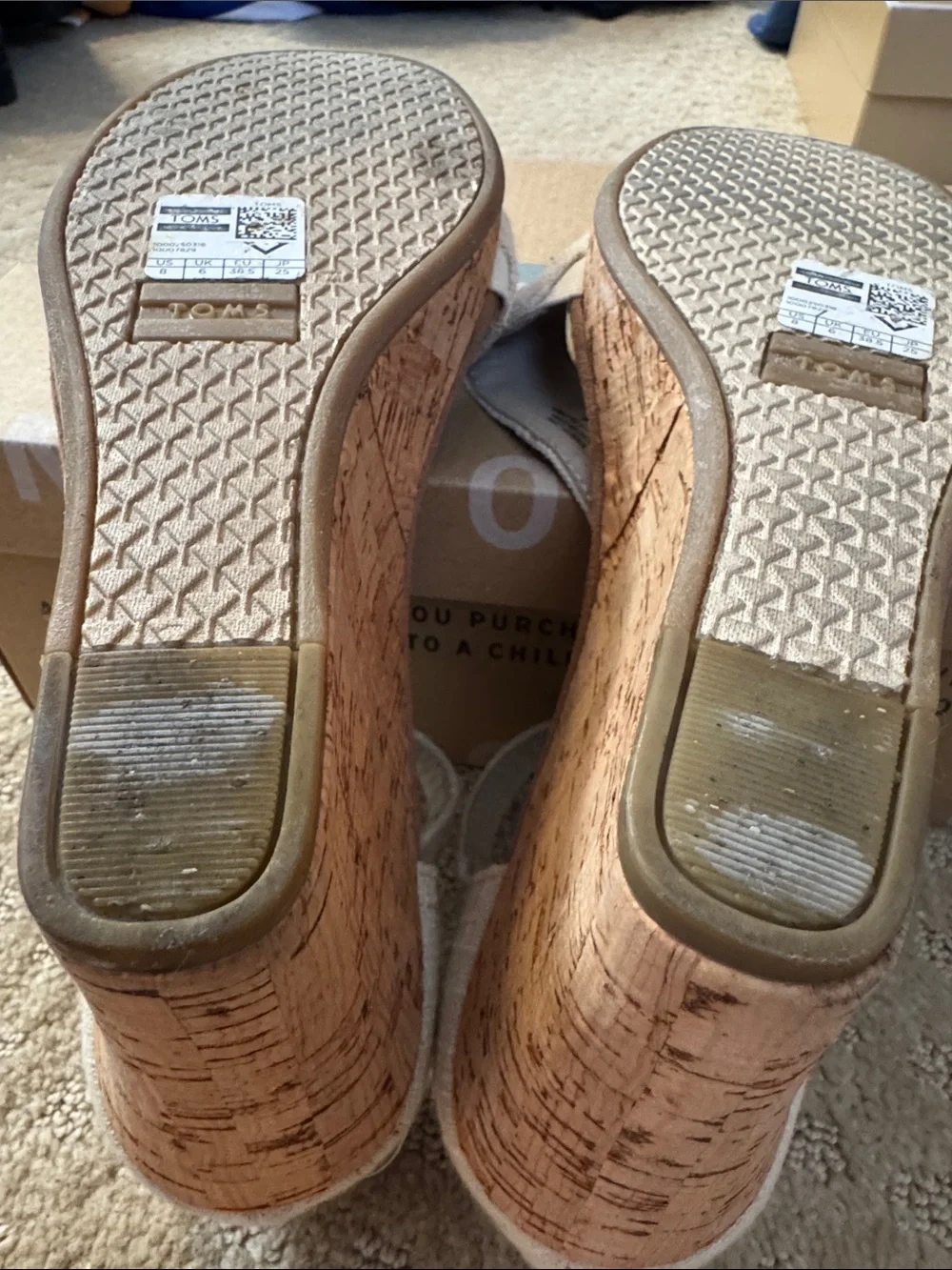 Toms Neutral Linen-Look Cork Wedge Sandals